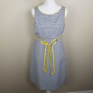 Jessica Howard Gray White Striped Knee Length Dress Yellow Trim Size 10 (6850)